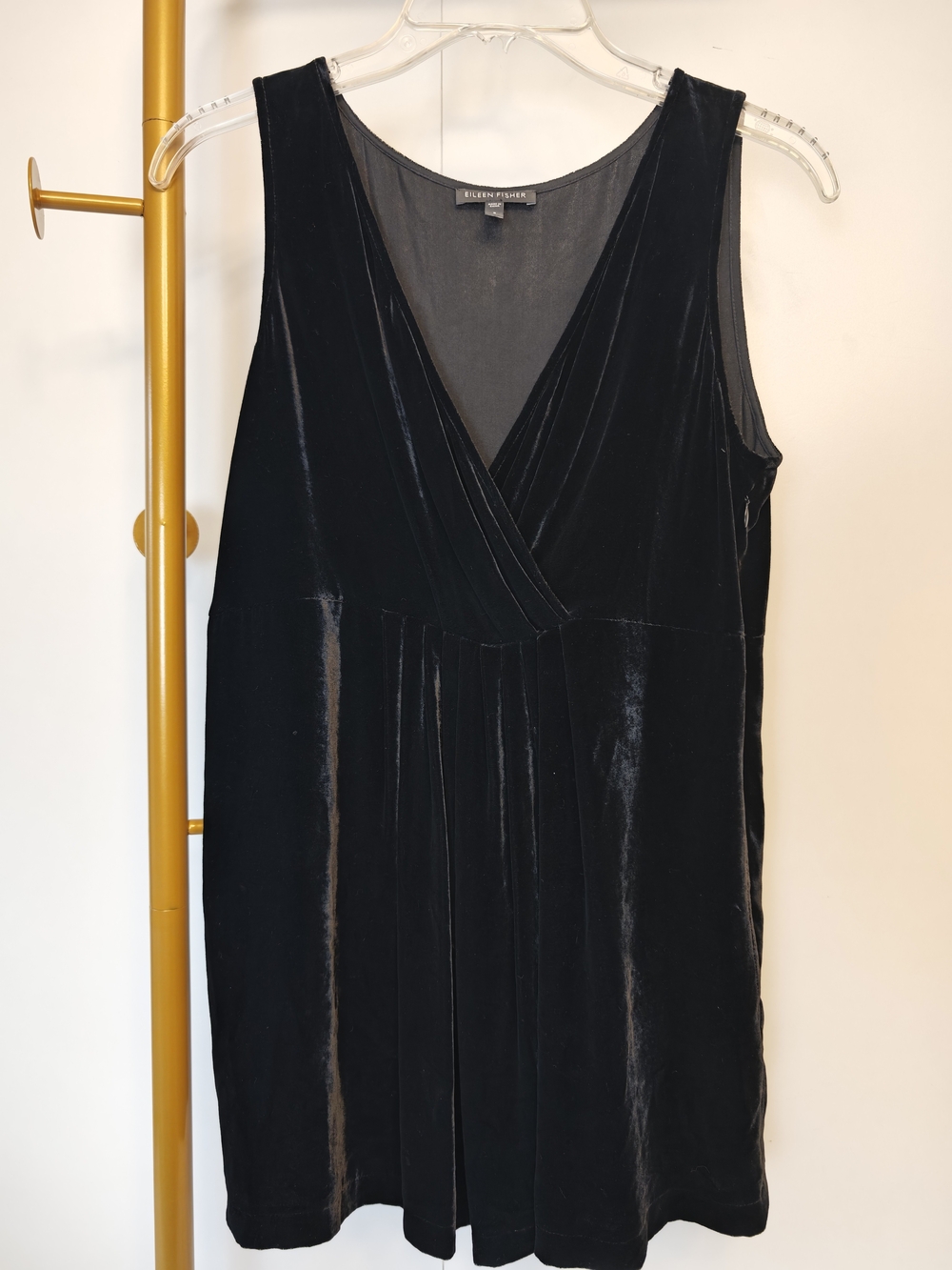 Classic Eileen Fisher Black Velvet V-Neck Empire Waist, Whimsigoth, Size Small